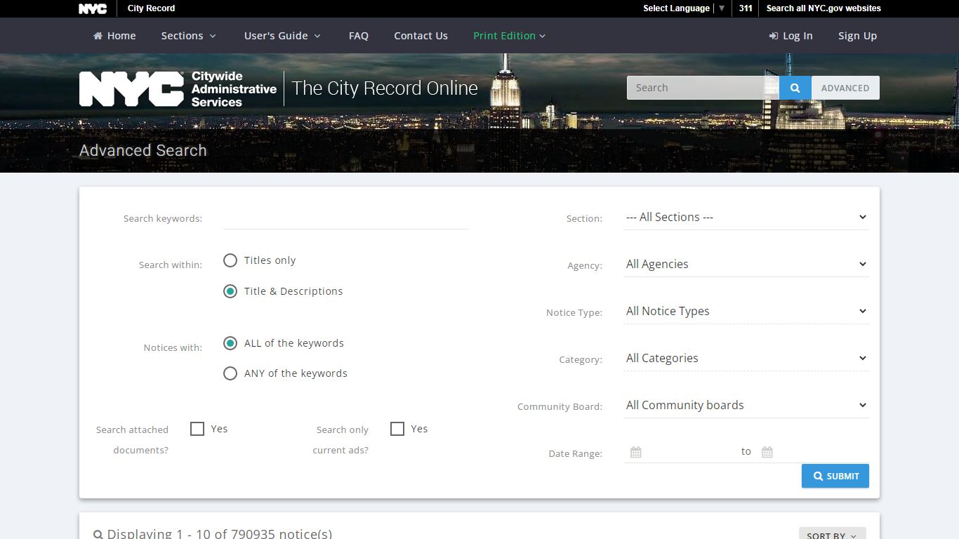 The City Record Online (CROL) | Advanced Search